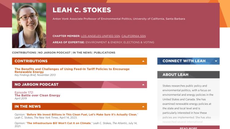 Leah Stokes Profile Page 