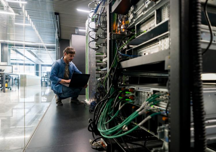 Person working on servers